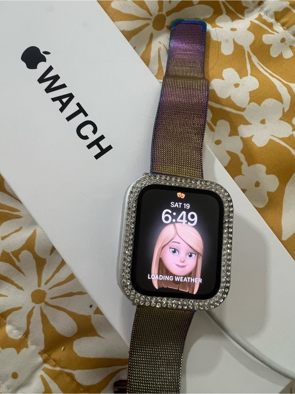 Apple Watch Iridescent Milanese Loop with Crystal Bezel
